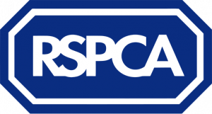 RSPCA logo, a blue sign with white letters on white ground.